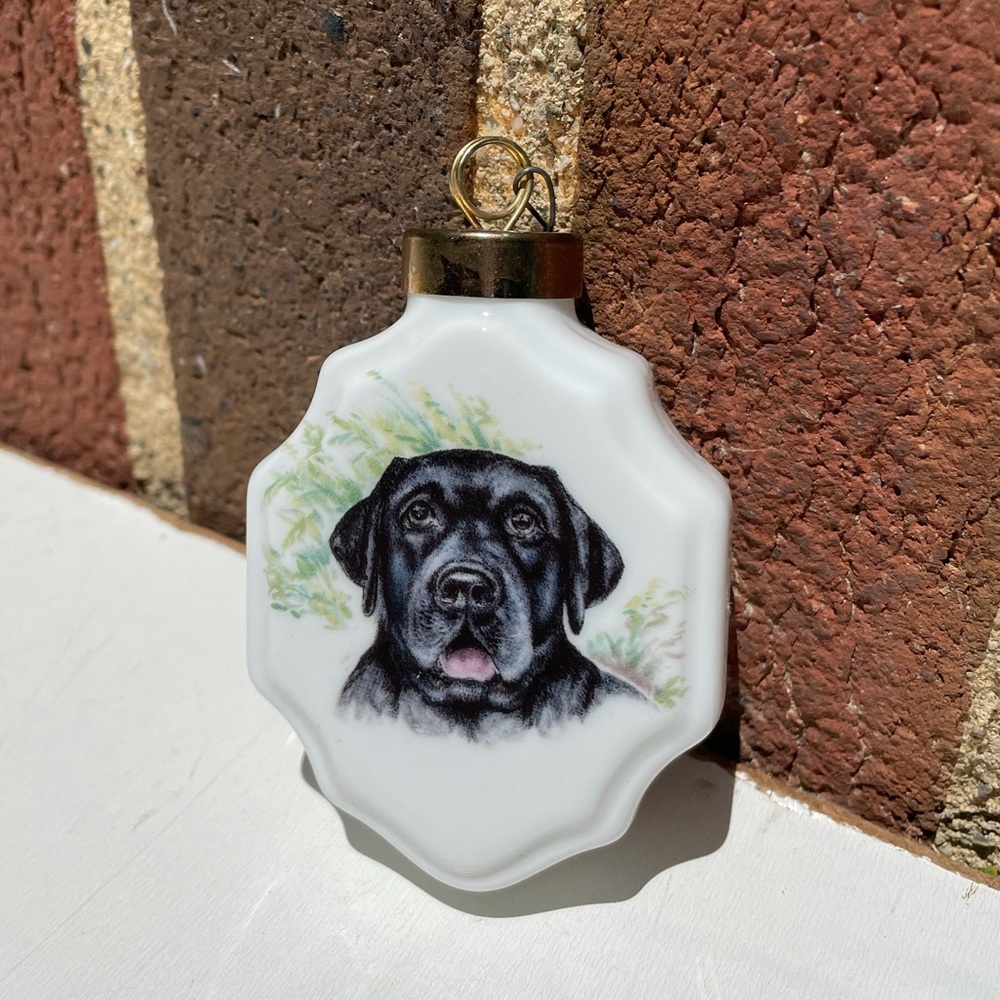 Vintage Black Lab Porcelain Christmas Ornament